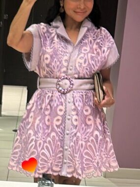 L'ATISTE Lavender and Pale Pink Embroidered Mesh Top